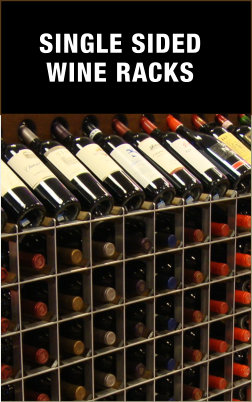 A sleek, one-sided retail wine rack showcasing an assortment of wine bottles in an organized display